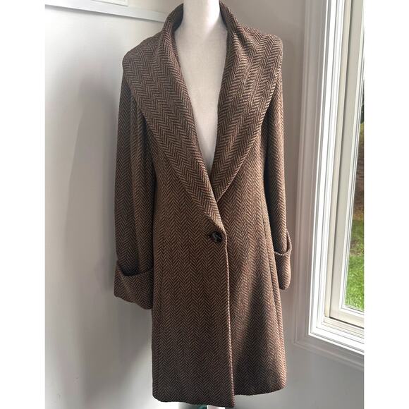 Soft Surroundings Tweed Brown Knee Midi Jacket Coat Medium Trench Style - Picture 1 of 7